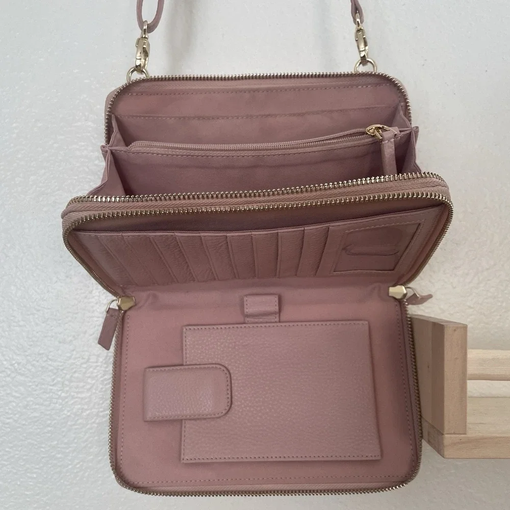 Levenger‎ Leather Carrie Convertible Clutch Blush